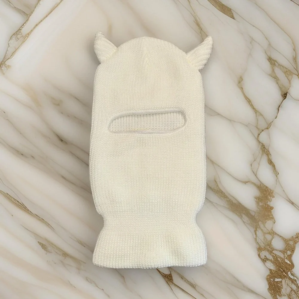 New Vegan Ivory Devil Knit Balaclava Ski Mask Full Face Beanie Hat